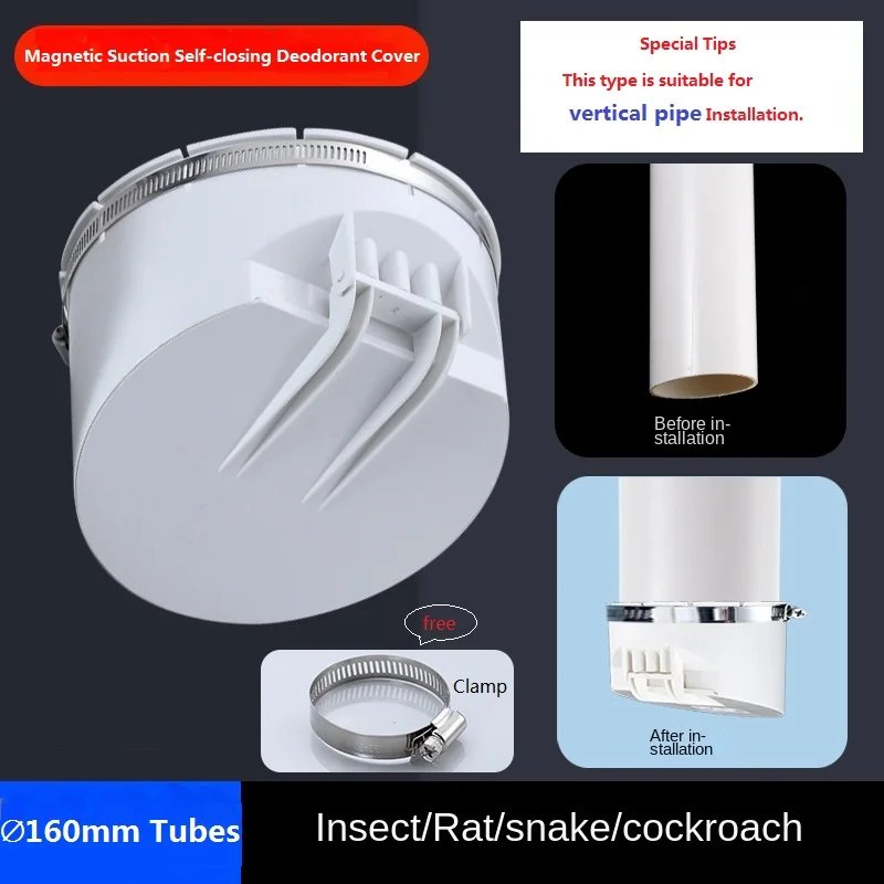 ∅50-160mm PVC Drain Pipe Check Valve with Anti-rat Cover for Sewage Septic Tank,Self-gravity Closed/Magnetic Deodorant Cover