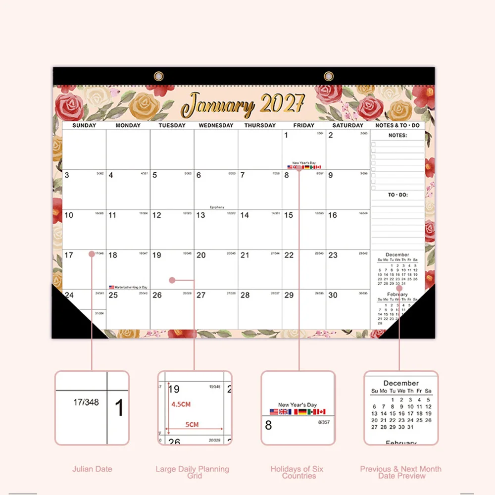 2027 Large 18-Month Wall and Desk Planner with Removable Monthly Pages