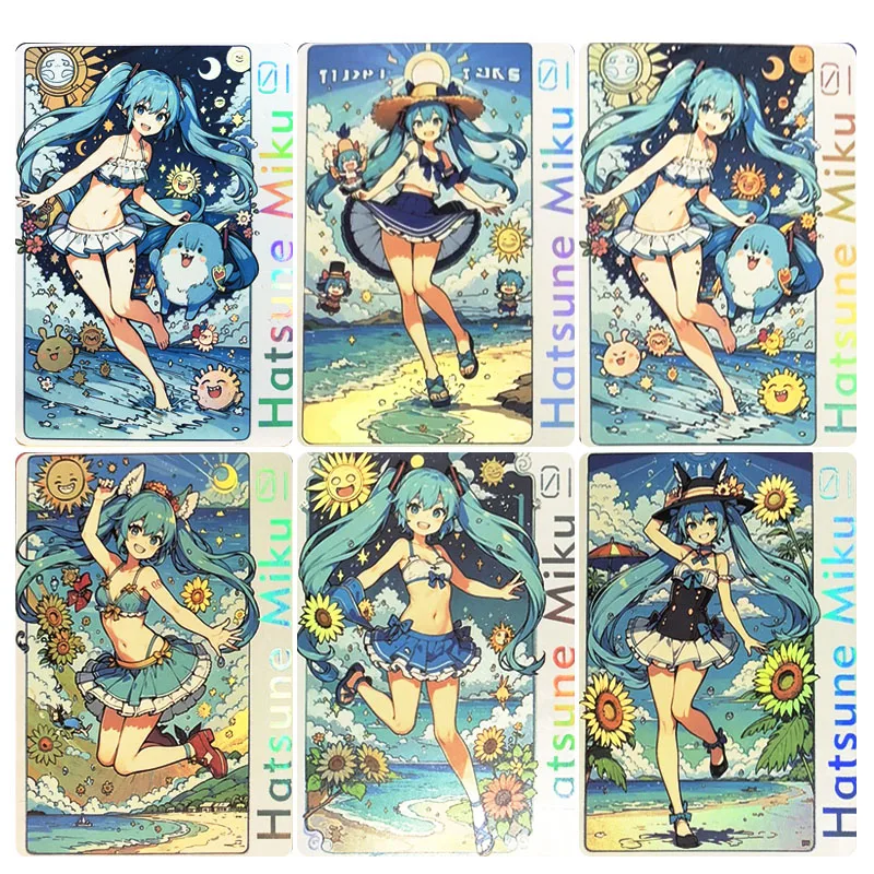 

6 шт./компл., Мультяшные игрушки Hatsune Miku 64*90 мм, Бронзирующая цветная флеш-карта, карточка для игры, аниме коллекционная карточка, рождественский подарок