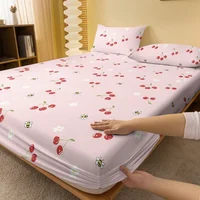 1 Cartoon Cute Fruit Cherry Bee printed matte Fitted Sheet, bedroom printed bed cover, bedding (excluding pillowcases) 2