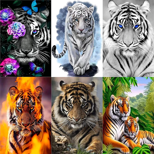 DIY 5D Diamond Painting Green Tiger Full Drill Square Embroidery Mosaic Art  Picture Of Rhinestones Animals Big Size Home Decor