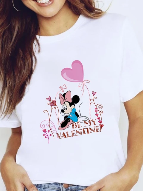 Camiseta de Disney para mujer, Camiseta con estampado Minnie y Mickey, camiseta amor con creatividad, de estética exquisita de Minnie Mouse - AliExpress