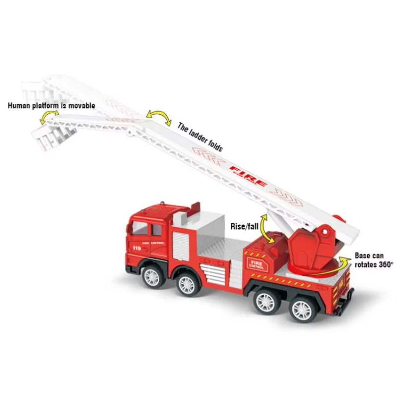 어린이 소방차 풀백 장난감, 화재 텔레스코픽 사다리 트럭, 관성 자동차 화재 구조 물 탱커 모델, 소년 생일 선물