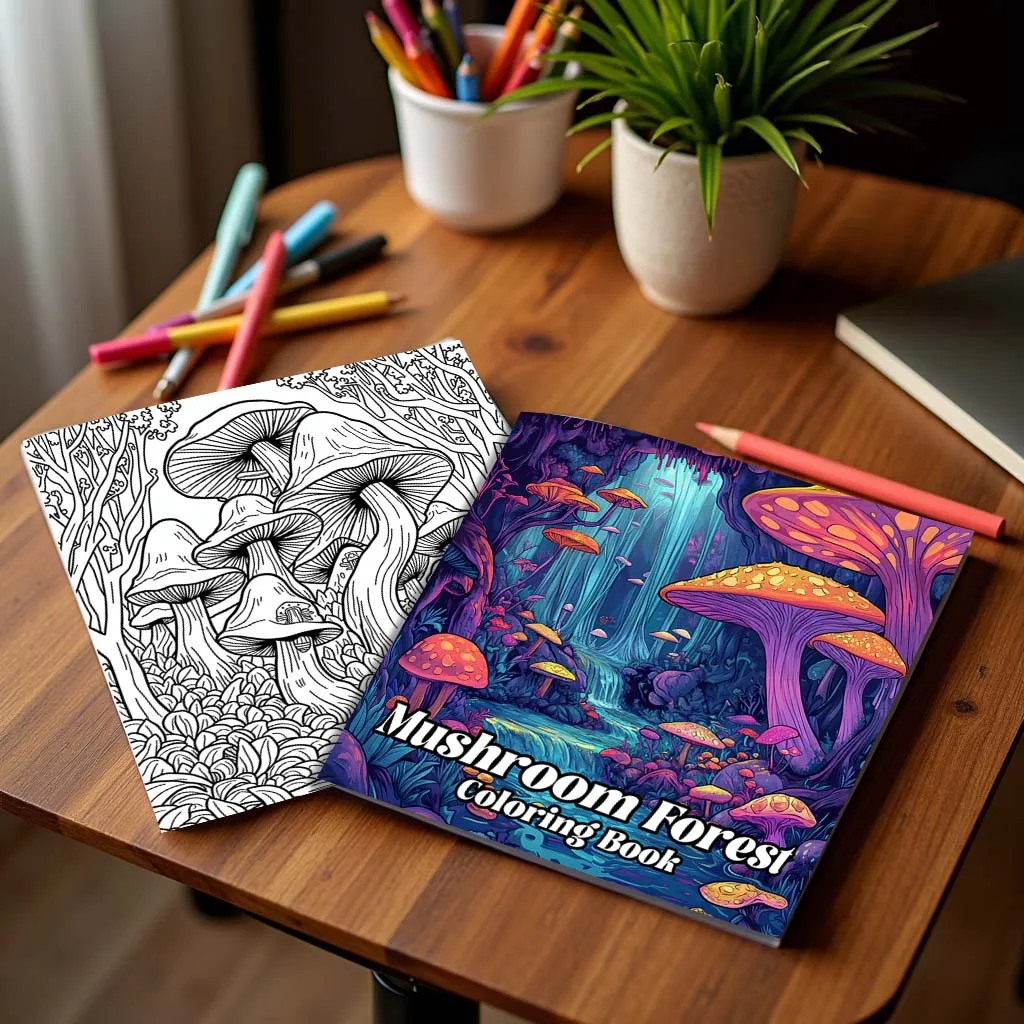 Mushroom Forest Coloring Book For Birthday Party Relieve Stress Kill Time Graffiti Painting Drawing Art Adult Picture Book 4