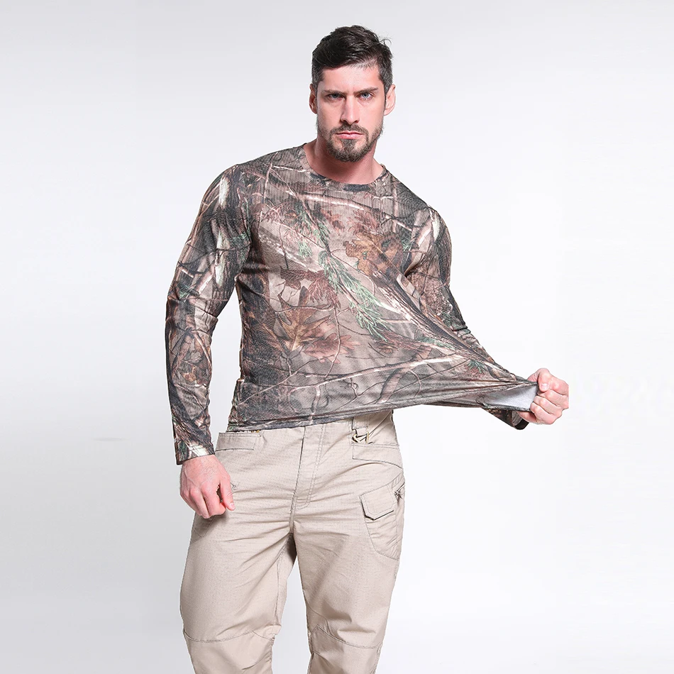 

Long Sleeve Camouflage T-shirt Outdoor Quick Drying Hiking Military Tactical T-Shirts Mens Hunting Camping Shirts Men Clothing