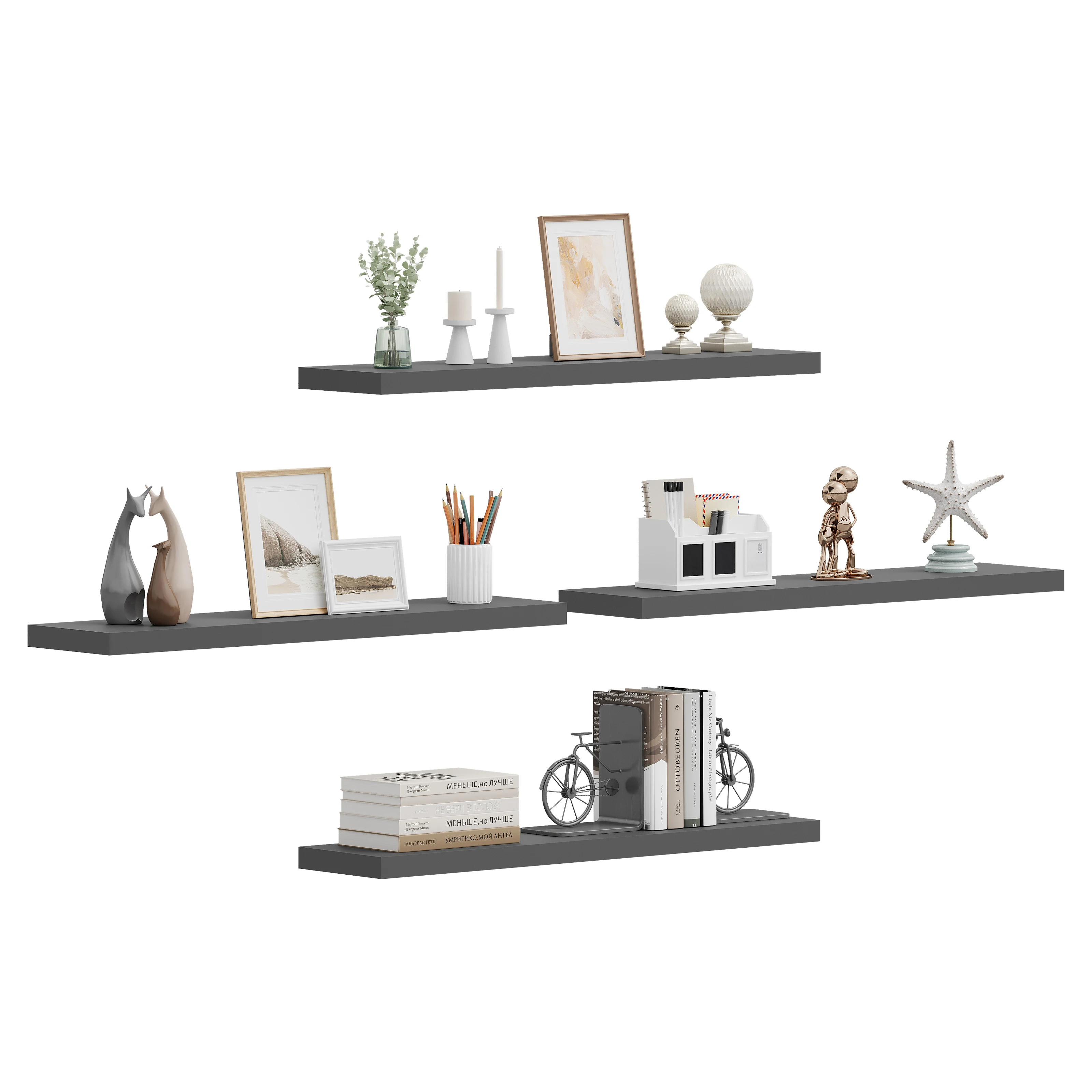 WOLTU Wandmontiertes Lagerregal, CD-Regal, ohne Bohren, Bücherregal, schwimmende Präsentationsregale aus Holz für Küche, Wohnzimmer, Wanddekoration – Detail 7