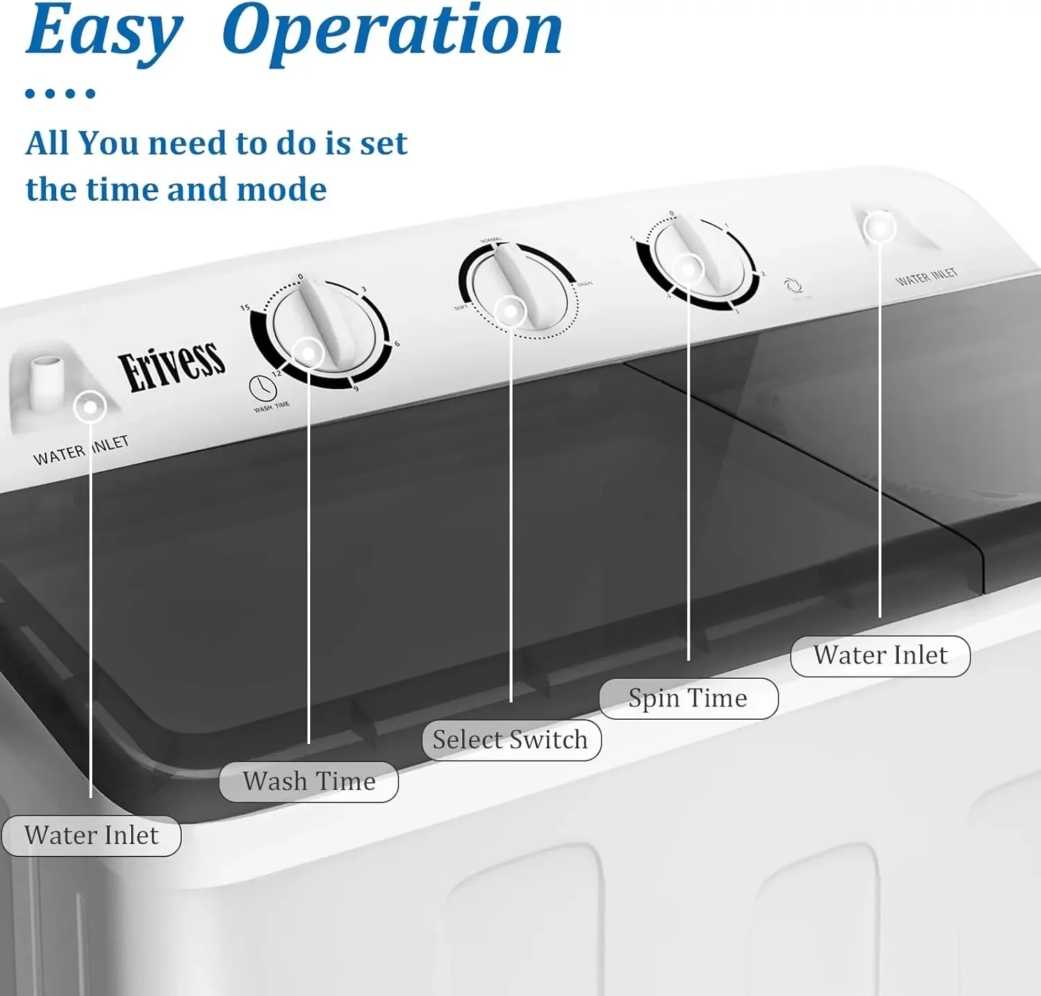 32 lbs Compact Mini Twin Tub Washing Machine with Drying Rack&10 Hangers, 20 lbs Washer Mini Compact Laundry Machine 5