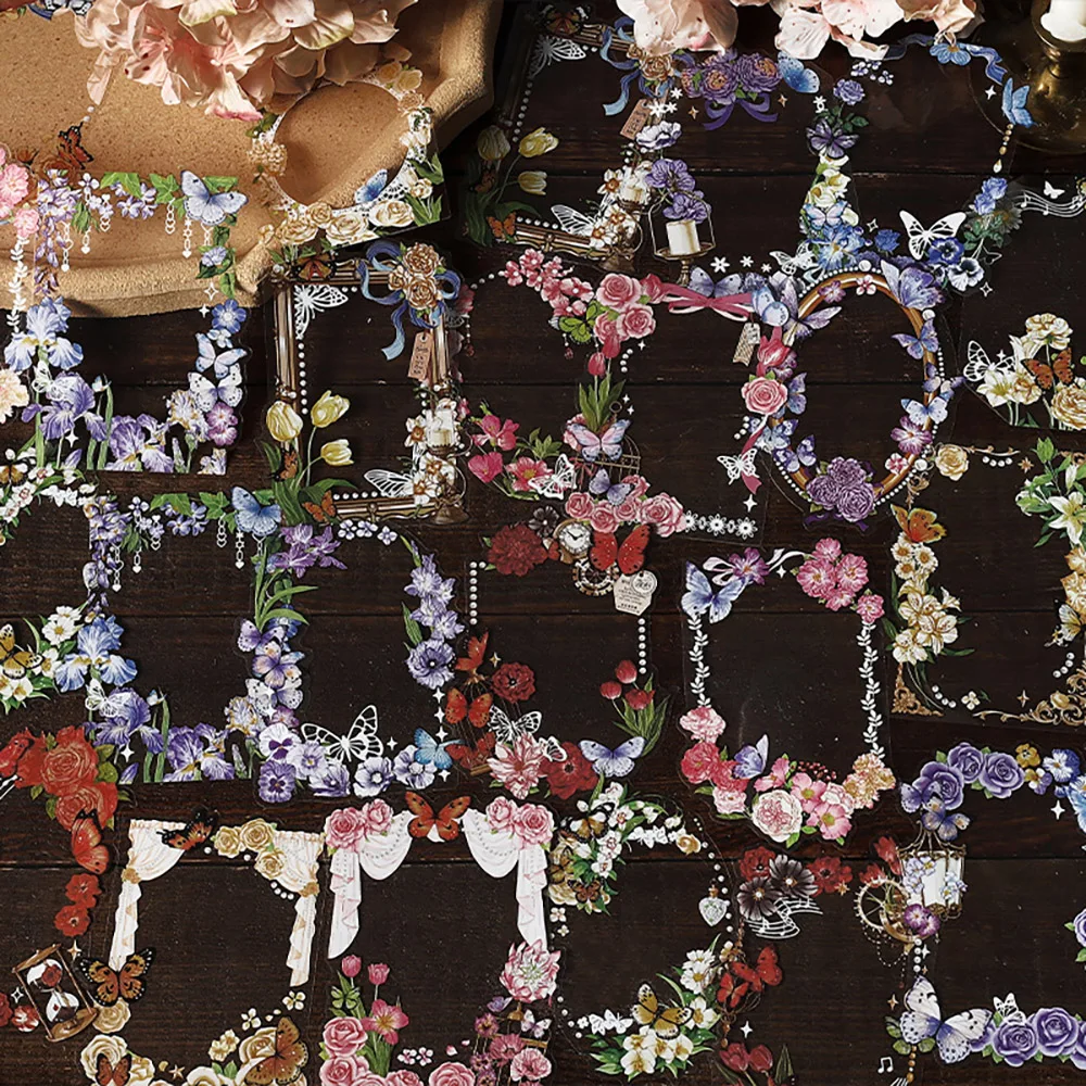 

10 Sheets Vintage PET Flower Waterproof Stickers DIY Scrapbooking Handbook Albums Decorative Materials Stationery