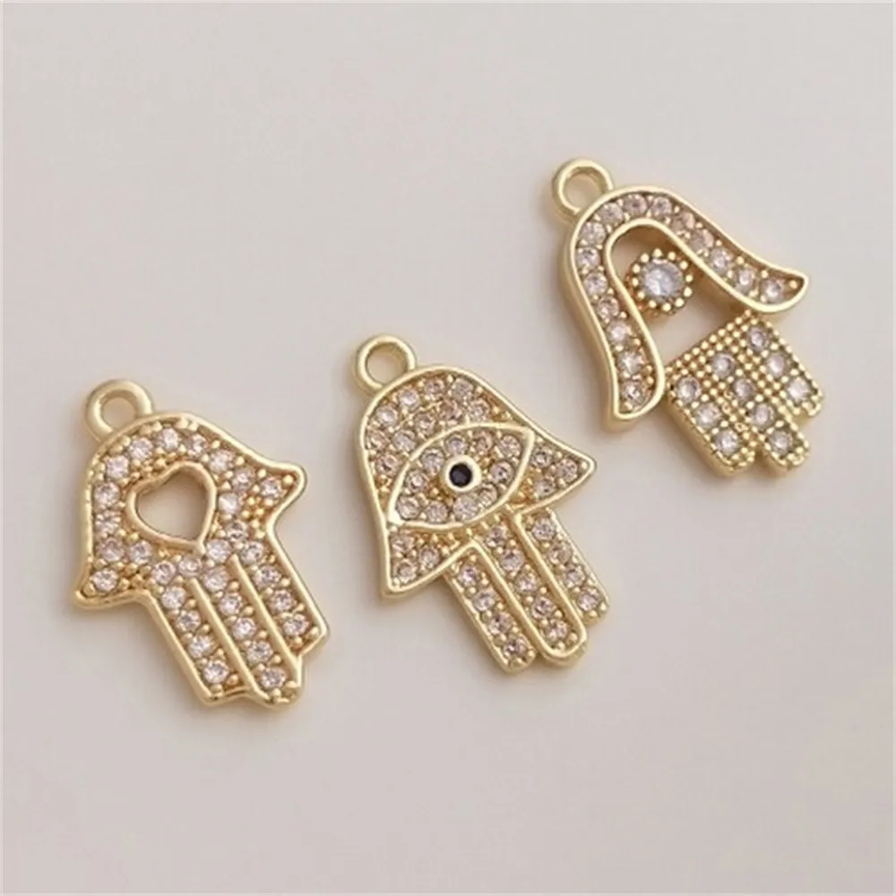 14K Gold Micro-inlaid Zircon Palm Pendant Handmade Diy Bracelet Earrings Pendant Necklace Material Charm Package K337