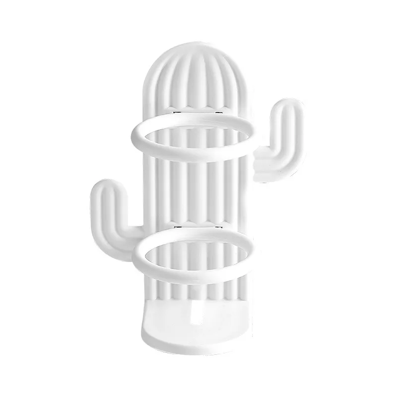 Non perforated Toothbrush Holder Wall Mounted Waterproof and Draining Space Saving Cactus Design