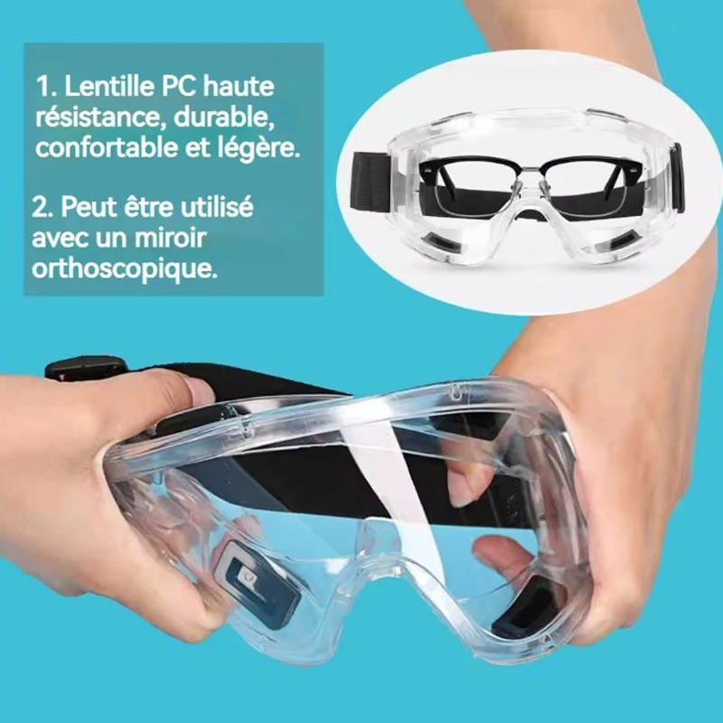 Portées par un utilisateur, lunettes de protection anti-impact et anti-buée assurant sécurité et confort lors du travail ou du sport