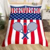 Tennis Court Print Duvet Cover Set,Boys Sports Games Themed Comforter Cover,Yellow Tennis Racket Sporting Equipment Bedding Set 4