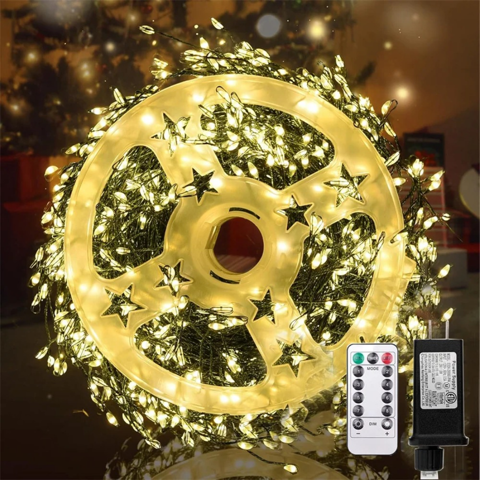  220V EU Plug 30M/50M/75M LED Tree Firecracker Copper Wire String Garden Decoration Light Remote Control Green Line Fairy Light 