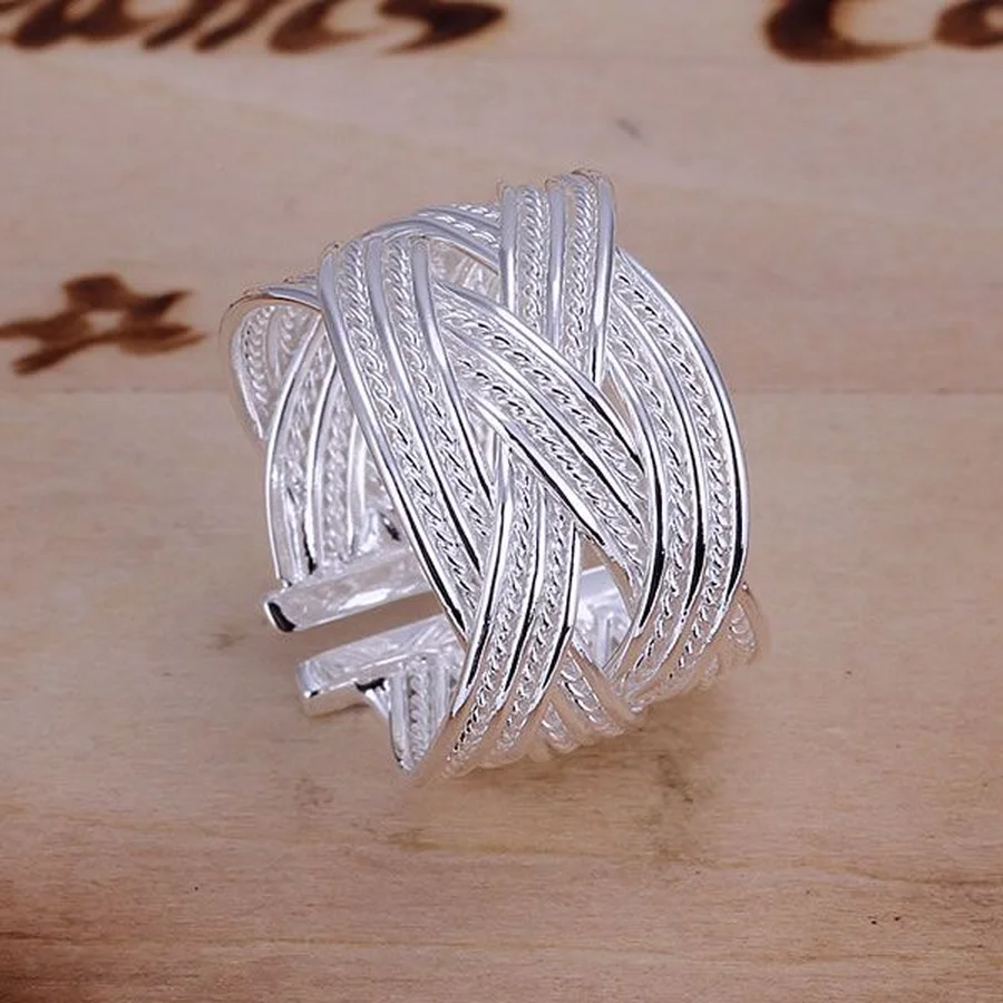 Silver ring 925 Sterling silver open ring engagement wedding Bridal fashion adjust size