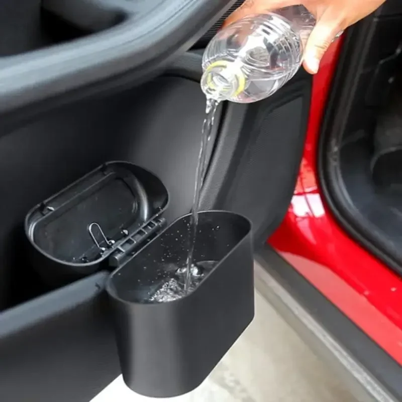 Hanging Car Trash Can with Lid Mini Tray Dustbin Garbage Box Trash Car Interior Storage Case Bin Push Can Accessories