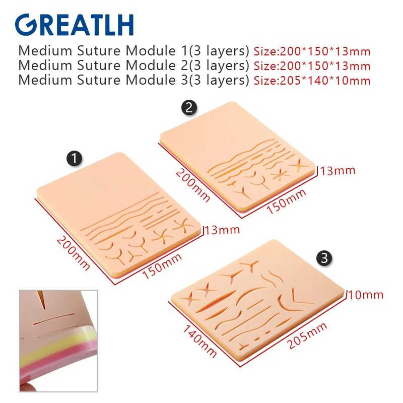 1pcs Silicone Skin Pad Suture Training Kit Wound Skin Suture Training Model Pad