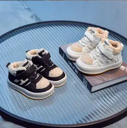 Boys' Warm Shoes Autumn Winter 2024 New Style Little Girls' Big Cotton Princess Shoes British Style Children's Plush Casual Shoe