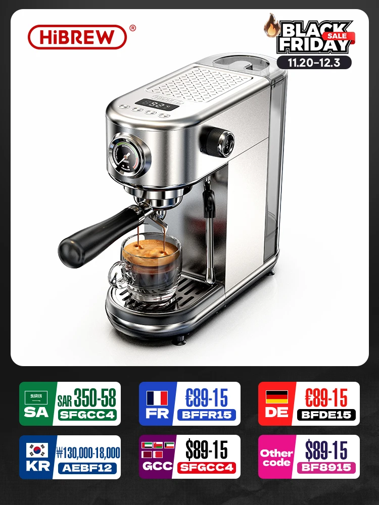 HiBREW 20Bar Semi Automatic Espresso Coffee Machine Temperature Adjustable Cold/Hot Super Slim Coffee Maker Cappuccino H10B