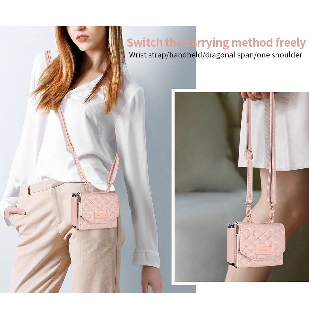 Luxury Pink Crossbody Strap Wallet Phone Cover