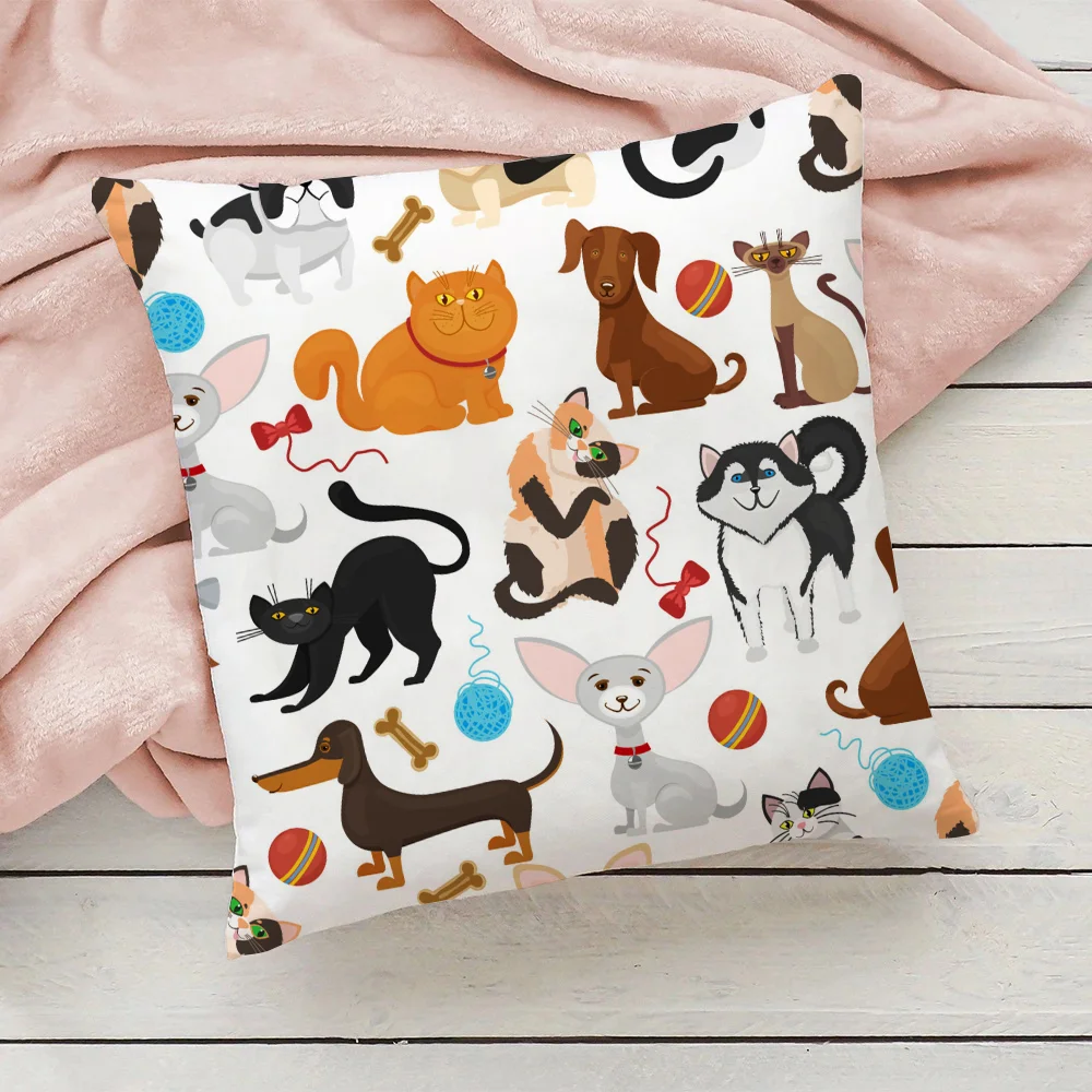 

Kawaii Kitty Decorative Pillowcase 50x50 Short Plush Cushion Cover 45x45 Cushions Covers Home Decoration Accessories Pillow Sofa