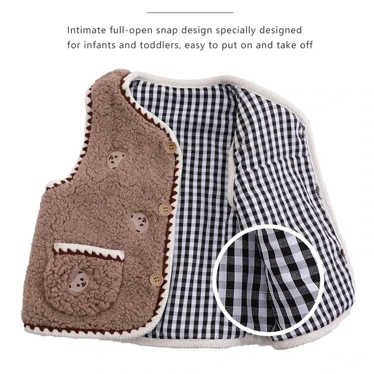 Autumn Winter Baby Cashmere Vest Girls Sleeveless Embroidery Coat Boys Windproof Cardigan Infant Wool Vest Newborn Warm Clothes