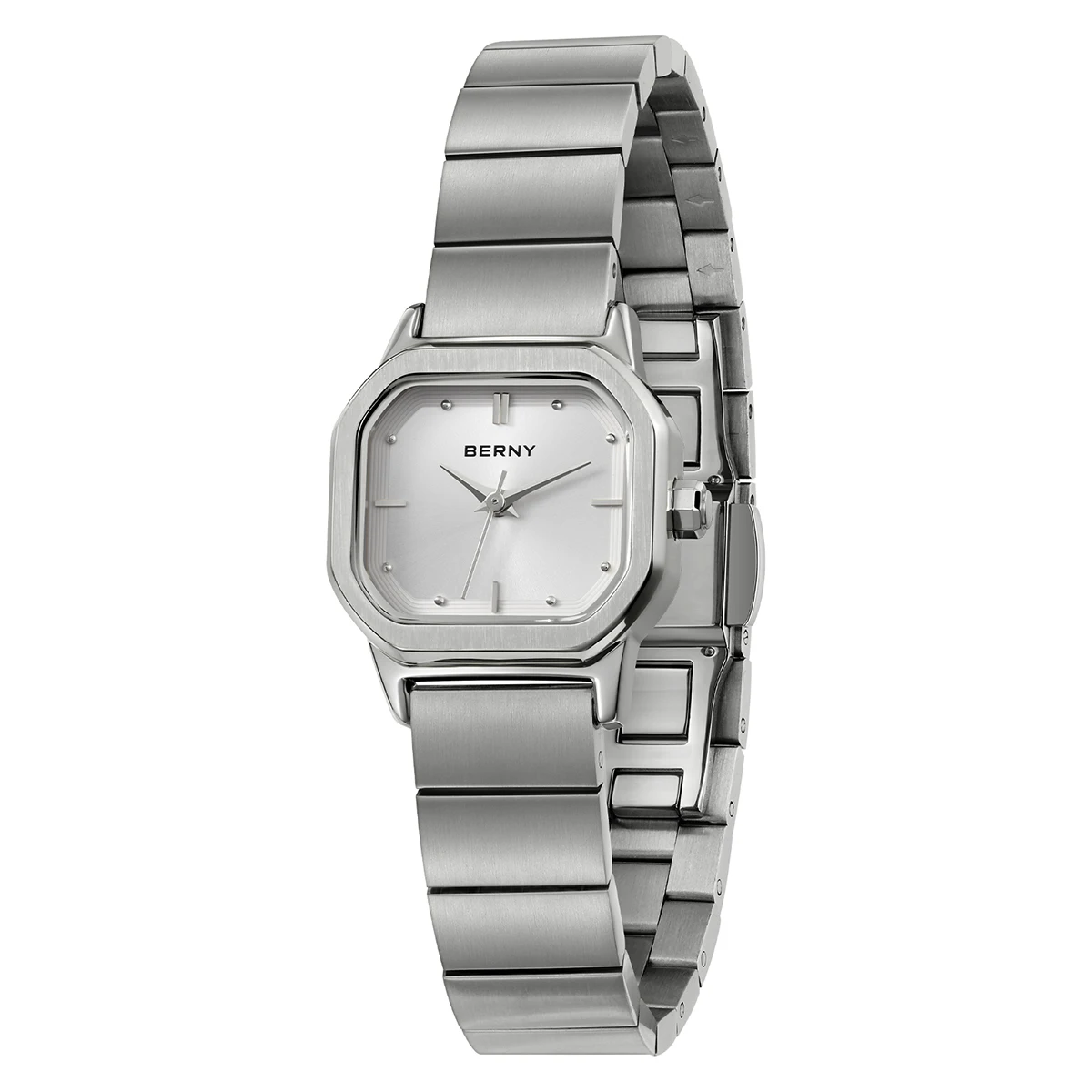 

BERNY Watch for Women Silver Full Stainless Steel Square Small Dial Quartz Women's Wristwatch Waterproof Dress Ladies Watches