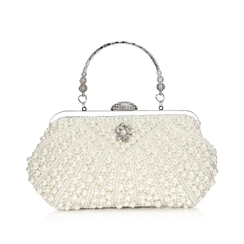 

Pearls White Evening Bag Women's Fashion Purse Luxury Beading Clutch Purse White Small Clutches Vintage Style Ladies Handbags