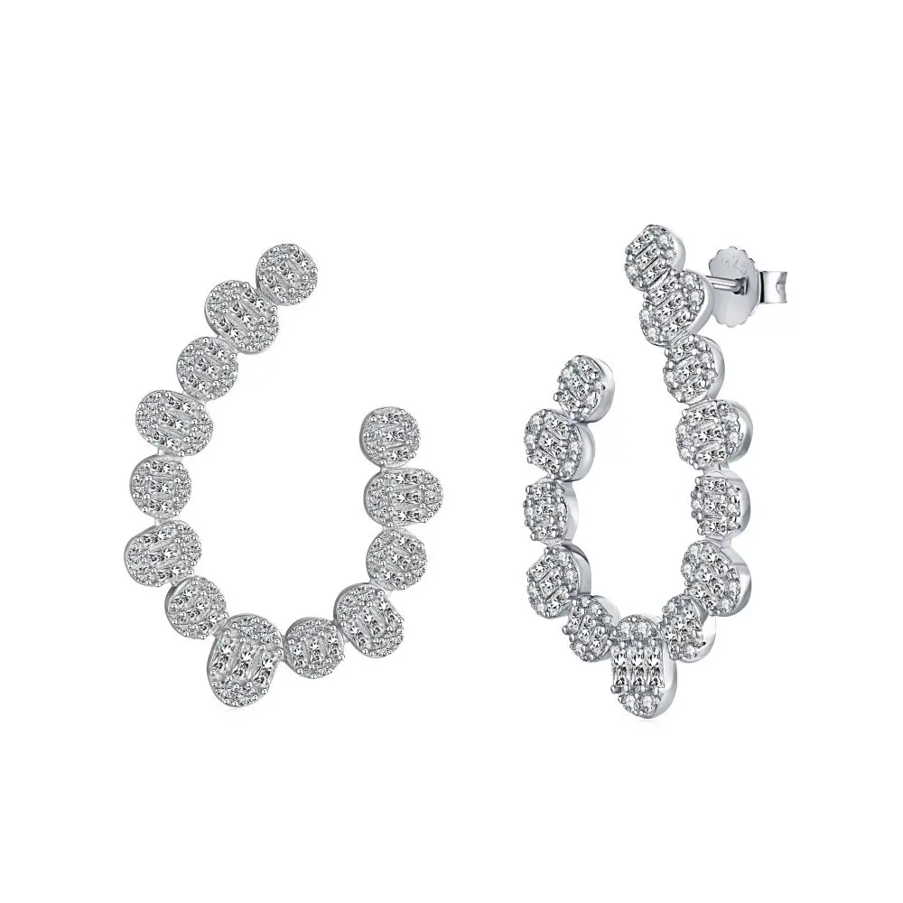 

S925 Silver Ear Studs Exaggerated Set with Square and Round Full Diamond Fashionable Niche Design Cold Wind Ear Stud Jewelry