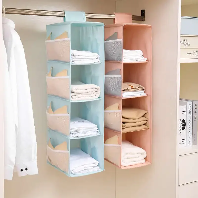 Description Picture 3 of itemNon-woven Washable Wardrobe Multi-layer Folding Hanging Bra Storage Bag Underwear Socks Clothes Storage Organizer Hanging Bag