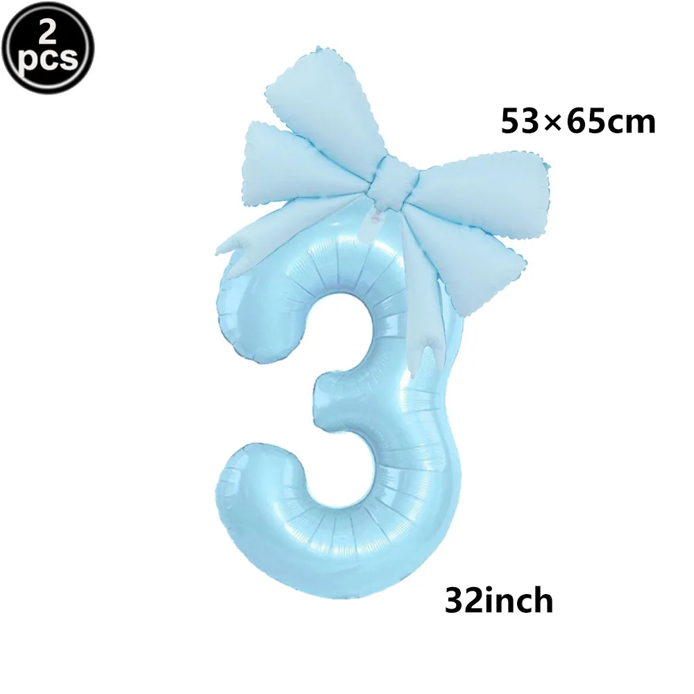 32 Blue, Pink, and Black Number Balloons with Ribbon Bows