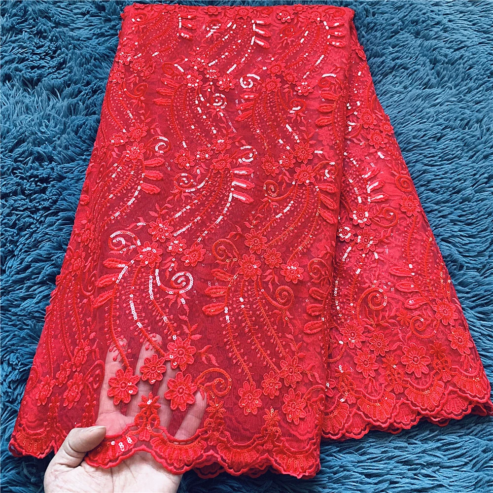 

Latest 2022 High Quality African Nigerian Tulle Lace Fabric With Sequins Embroidery Sewing Guipure Prom Dresses 5yards Net Cloth