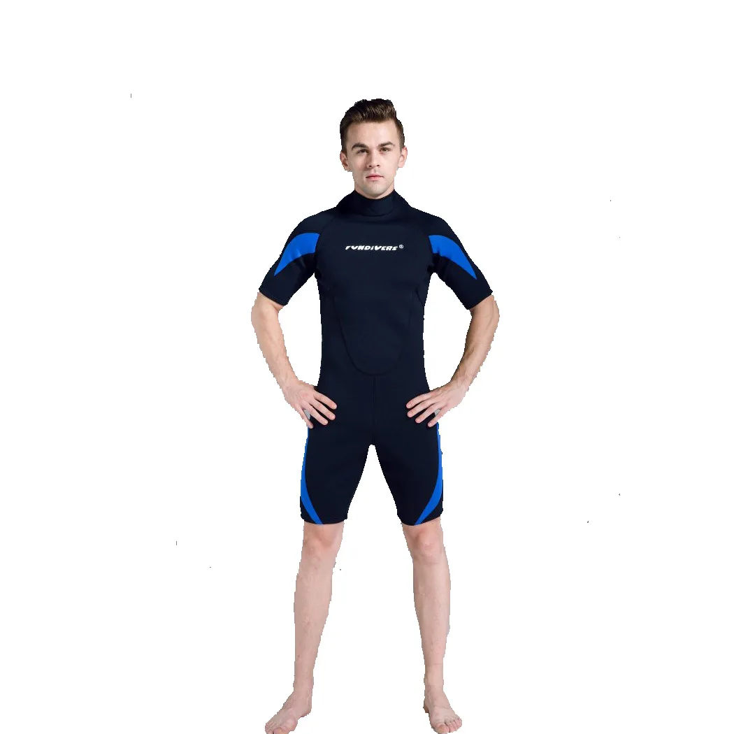 Mens 3mm Neoprene Shorty Wetsuit, One-piece Diving Suit Back Zip Wetsuit for Scuba Diving Snorkeling Surfing Swimming
