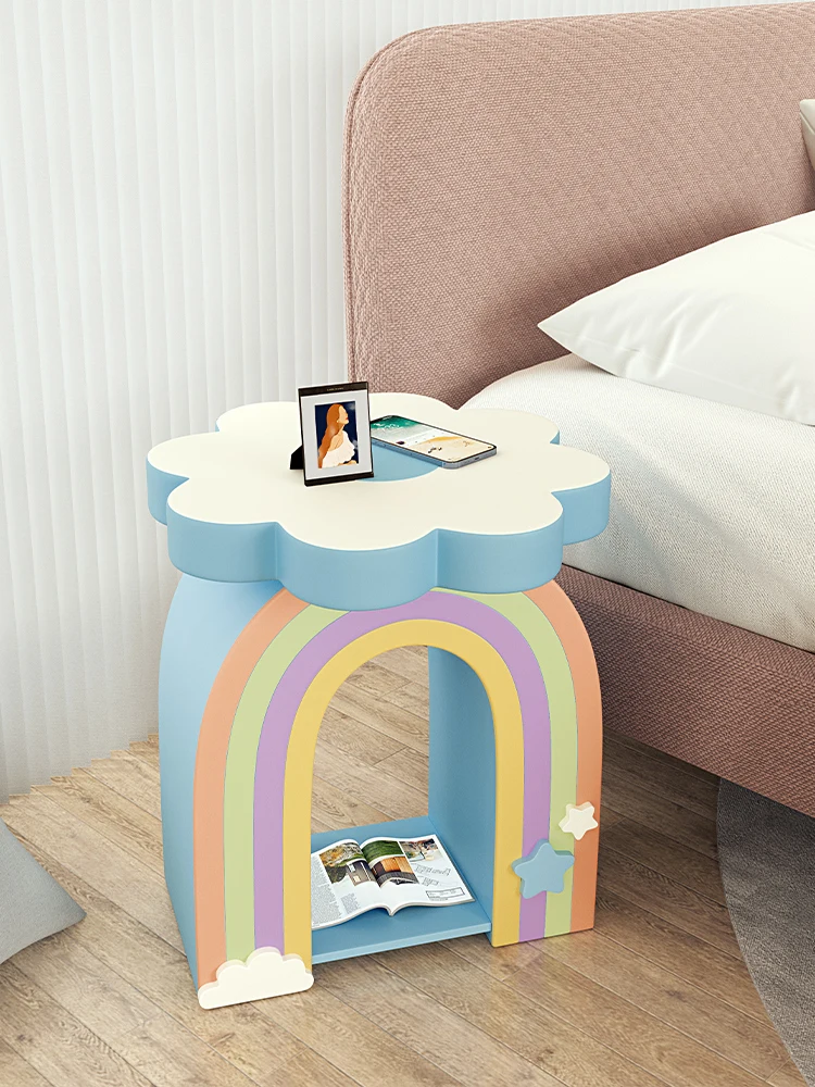 Mesa lateral em forma de flor do arco-íris dos desenhos animados, Mesa de café pequena, Cute Bedside Table, Mobília geométrica da sala