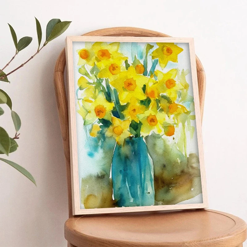 Wildflower Meadow Watercolor Canvas Art - Daisy, Thistle, Forget-Me-Not & Daffodil Wall Decor