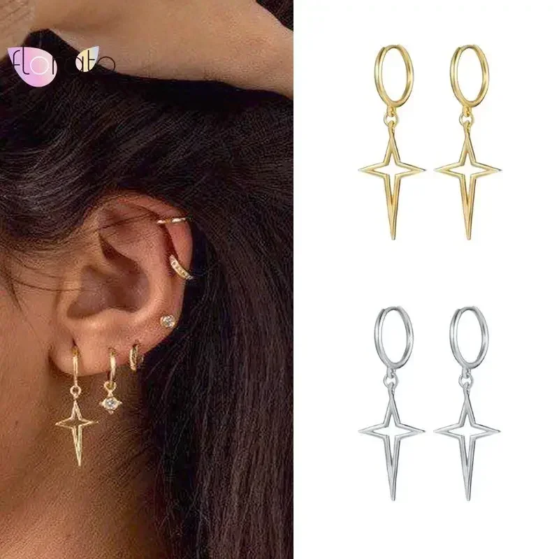 High Quality 925 Sterling Silver Needle Metal Dagger Cross Pendant Hoop Earrings for Women Charm Sword Earring Vintage Jewelry 2