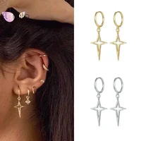 High Quality 925 Sterling Silver Needle Metal Dagger Cross Pendant Hoop Earrings for Women Charm Sword Earring Vintage Jewelry 2
