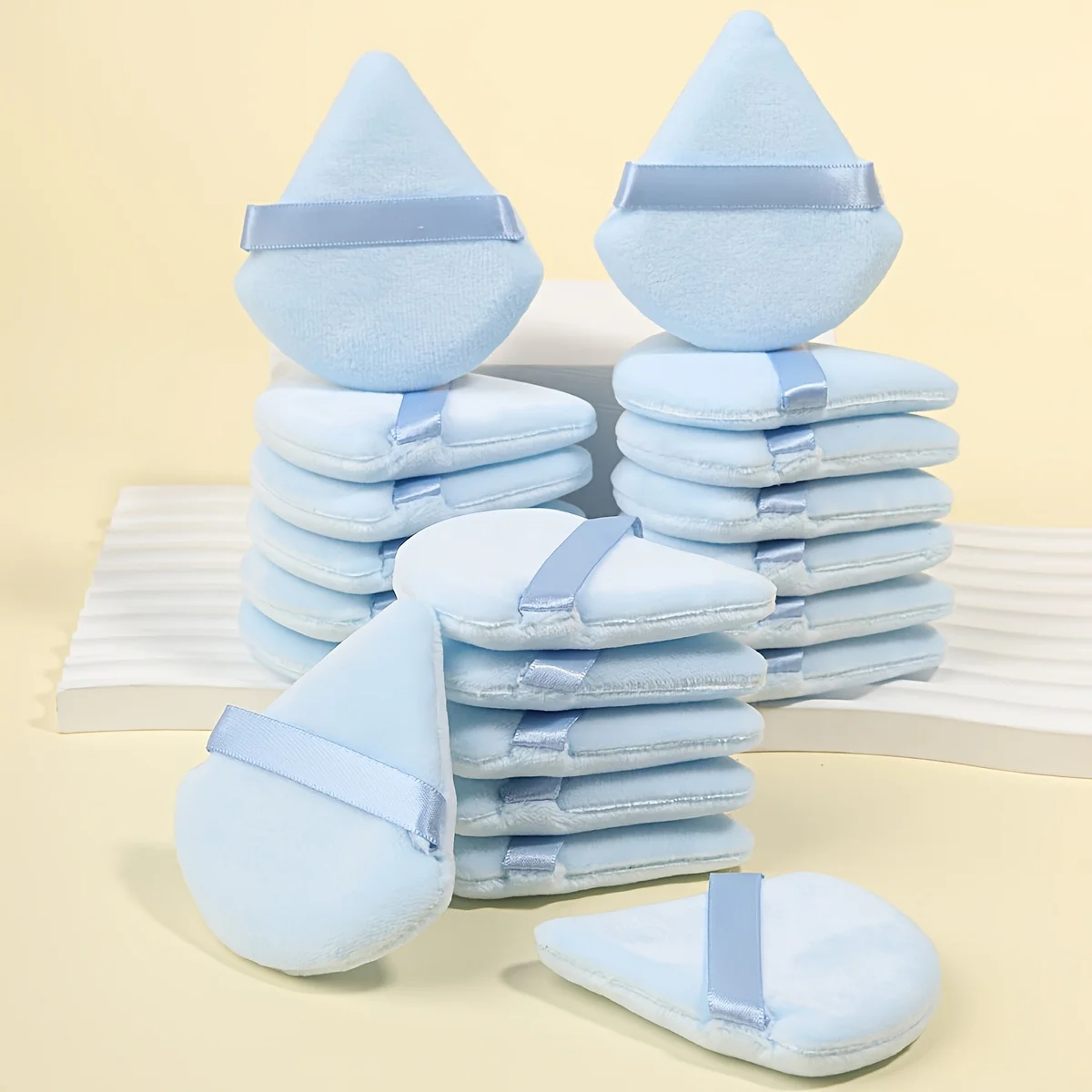 15개 벨루어 삼각형 파우더 퍼프 세트 - 루즈 파우더용 친수성 및 세척 가능, 라텍스 프리 모든 피부 타입, 여행/가정용