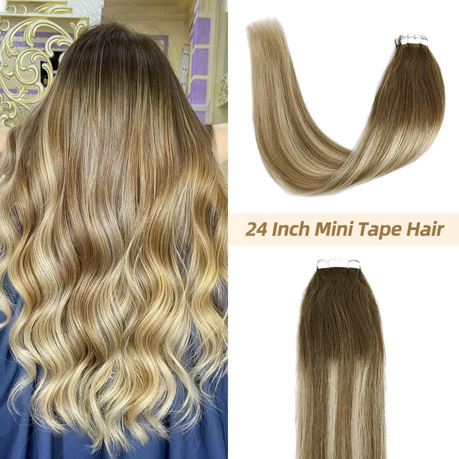 Tape Human Hair Extensions Straight Natural Hair Extension Blonde
