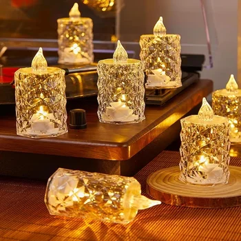 3 pièces/ensemble cristal sans flamme bougie sans feu Led électronique bougie sans flamme électronique Transparent cristal bougie lumière 1