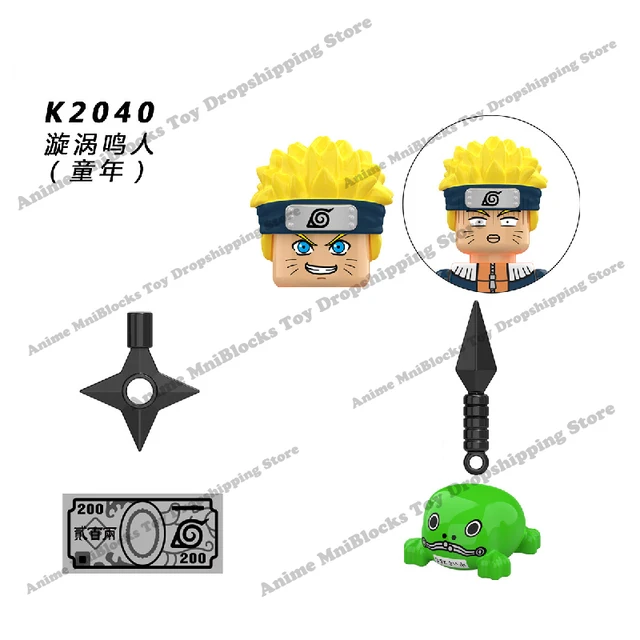 Naruto Sasuke Kakashi Akatsuki bricks Building Blocks Anime cartoon Mini Action Figures Heads Assembly Toys kids Birthday Gifts Bright Green