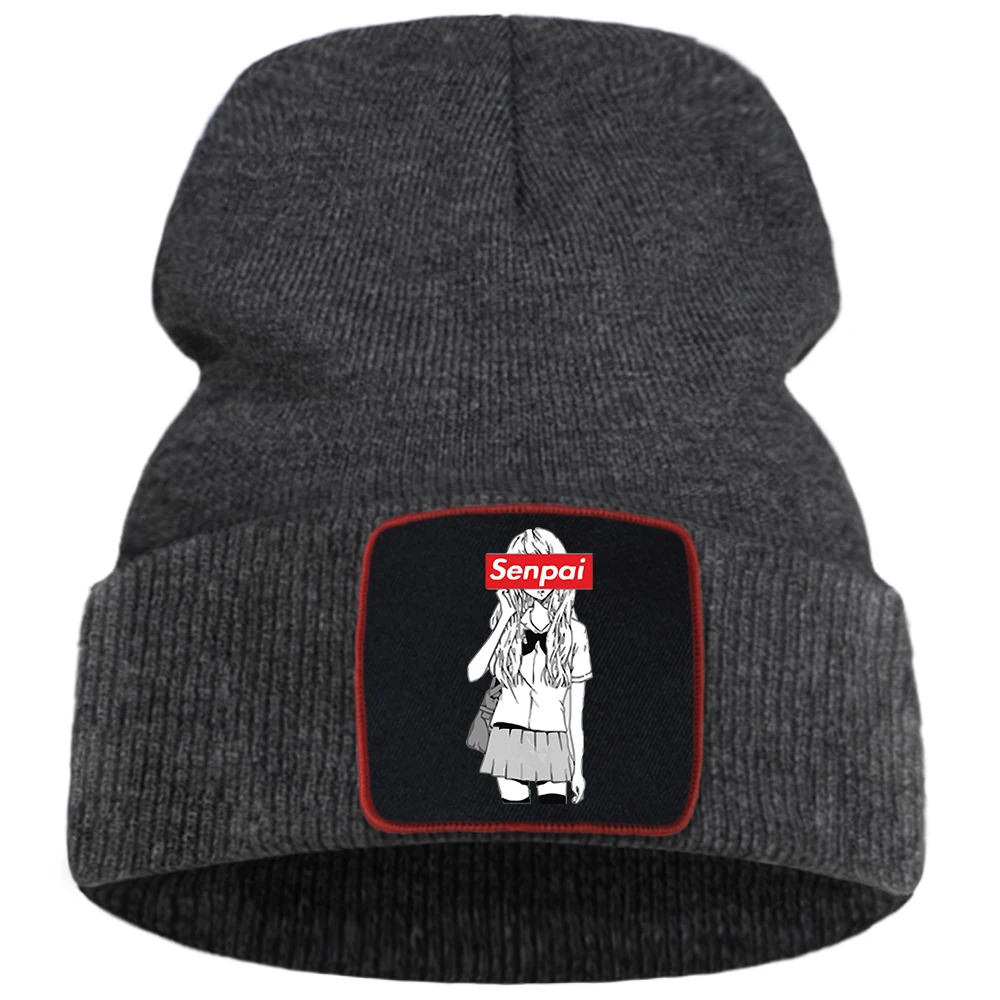 

Casual Harajuku Women Knitted Cap Senpai Anime Girl Hot Sale Bonnet Caps Flexible Warm Beanie Hats Sport Wool Creativity Hat