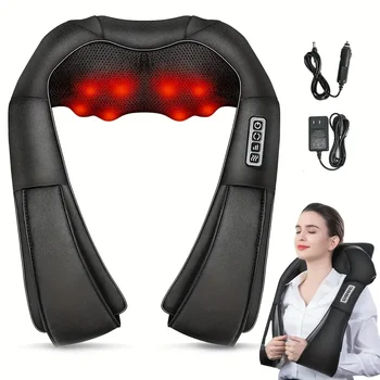Electric Shiatsu Massager Back Shoulder and Neck Massage Pillow U Shape Body Massager with Heat Deep Tissue Kneading Massager