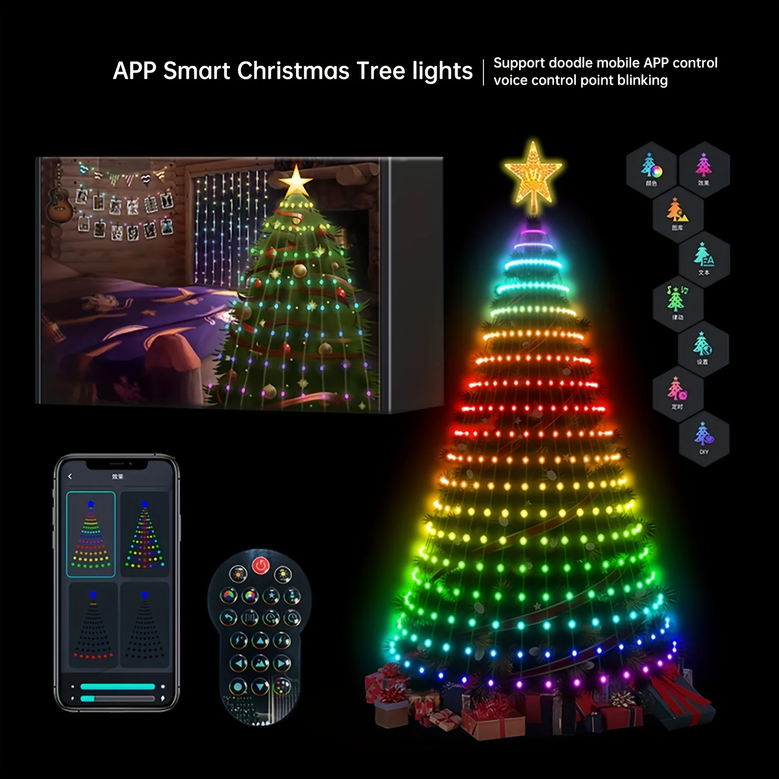 

1pc Outdoor Christmas Tree Light String with Smart APP, DIY Custom Display Text & Patterns
