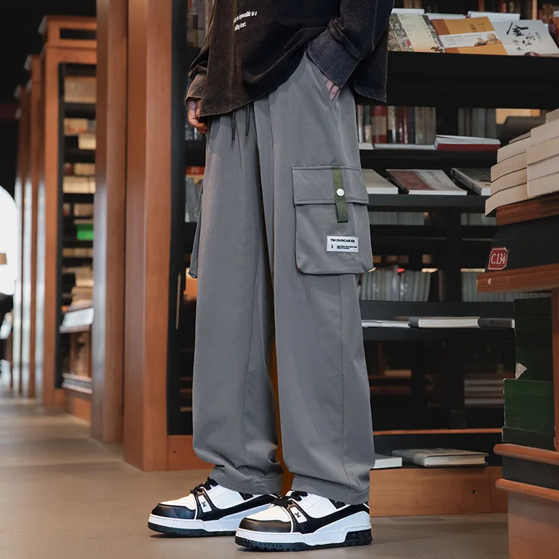 بنطال رياضي رجالي بقصة مستقيمة للركض للرياضة وملابس الشارع سراويل طويلة برباط كبيرة الحجم للرجال سراويل عمل متعددة الجيوب