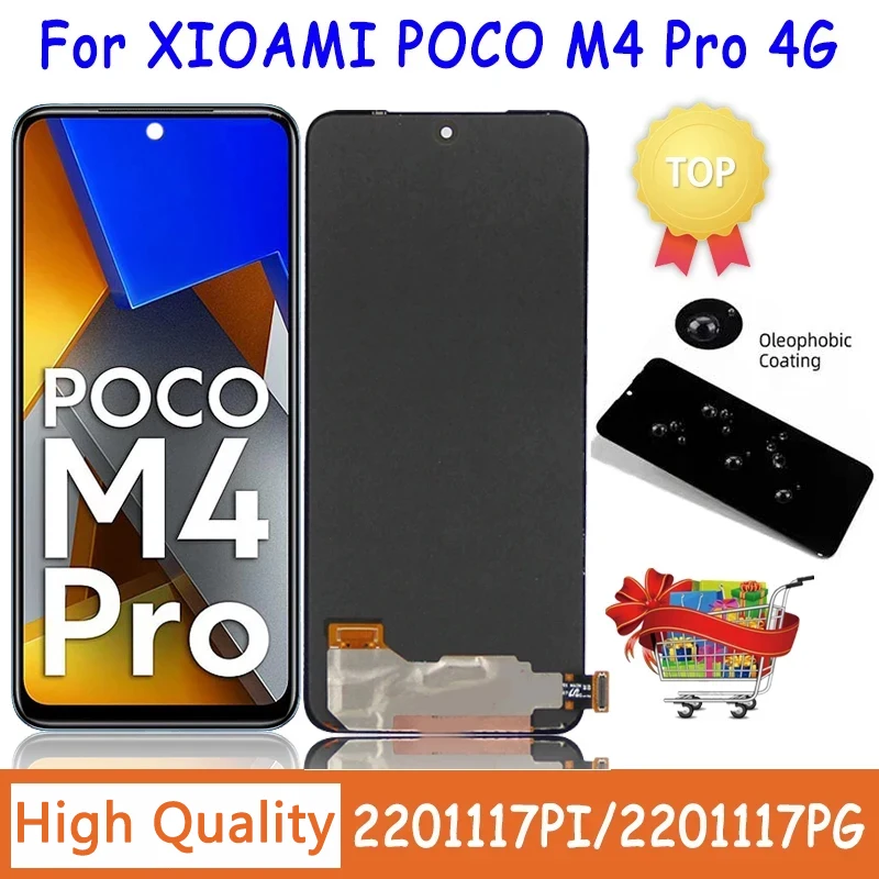 6.43“AMOLED For Xiaomi Poco M4 Pro LCD 2201117PI 2201117PG MZB0B5VI Display  Touch Screen Panel For Xiaomi Poco M4 Pro 4G LCD