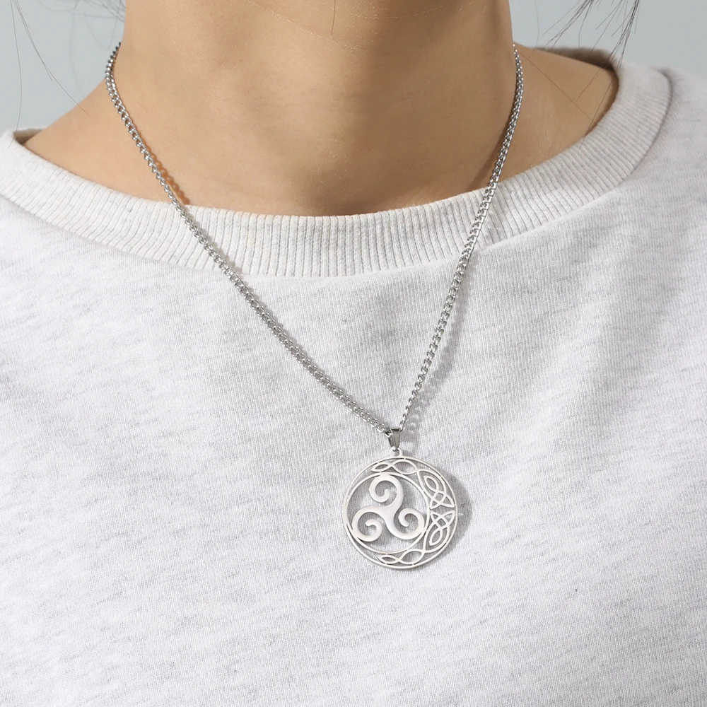Dawapara Triskele Celtics Symbol Halskette Triskelion Dreifachspirale Trinity Knoten Halbmond Anhänger Edelstahl Schmuck – Detail 7