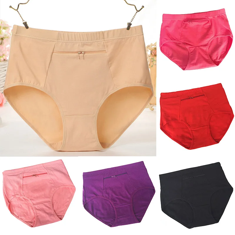 Women Zipper Panties Female Large Size With Pocket Underpants