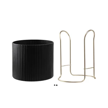 Black Metal Planter with Gold Stand Indoor Outdoor Drainage Durable Round Pot Suitable Foliage Simple Minimalist Design 3