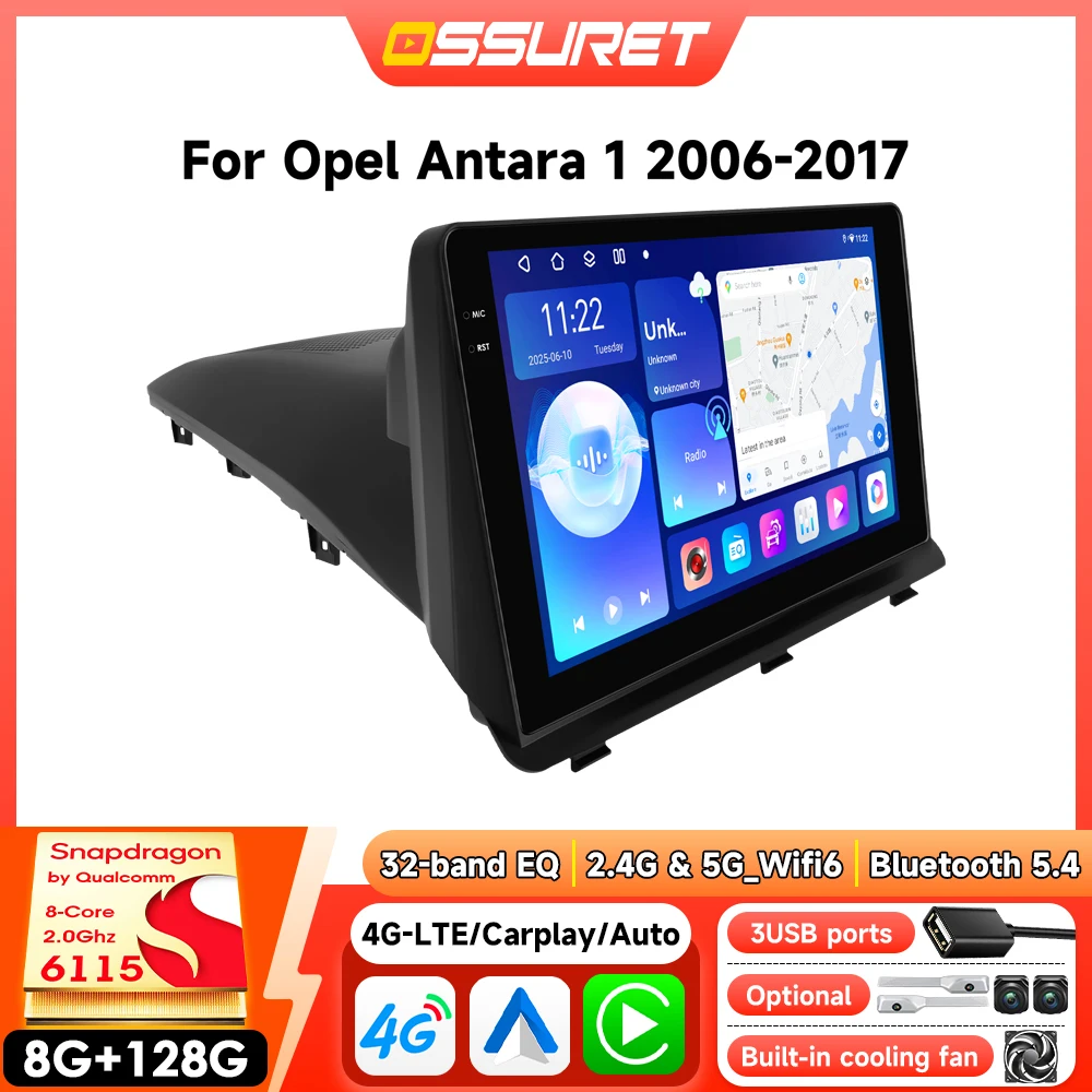Radio Android para Opel Antara 2006-2017, Reproductor Multimedia, Carplay Inalámbrico, DSP, GPS por Snapdragon 6115, Pantalla Táctil, 8G 128G 1