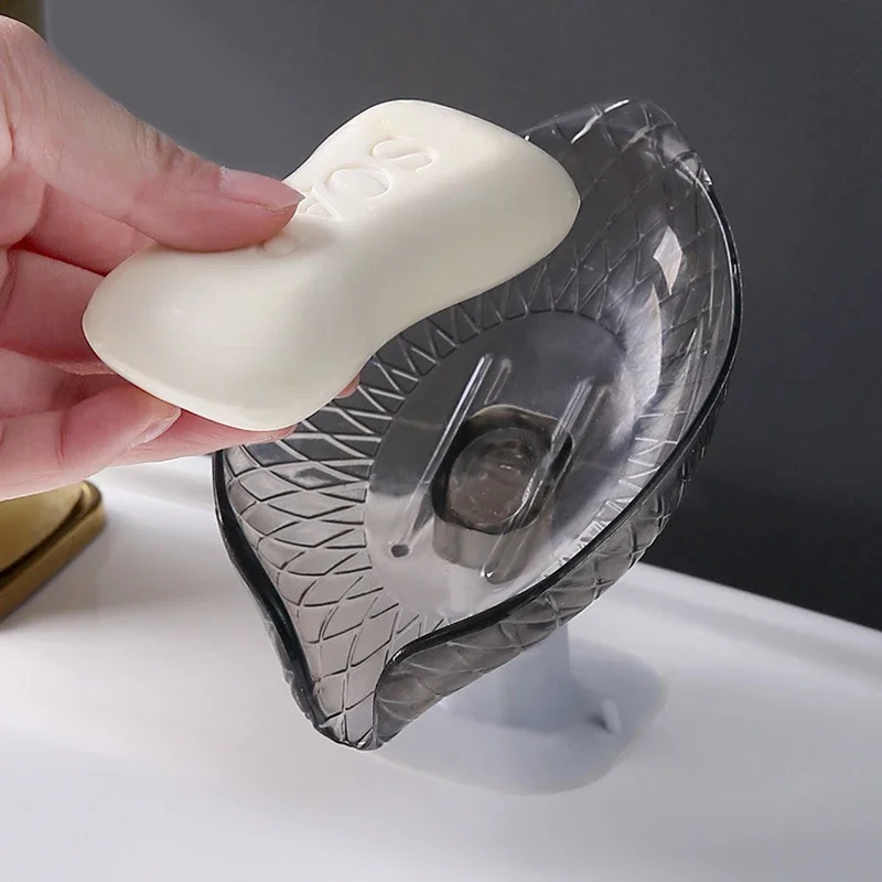 Soap Holder 1pcs Drain Soap Holder Leaf Shape Soap Box Suction Cup Tray Drying Rack for Shower Sponge Container Kitchen Bathroom Accessories